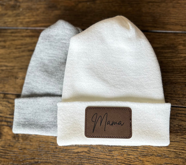 Leather patch beanie